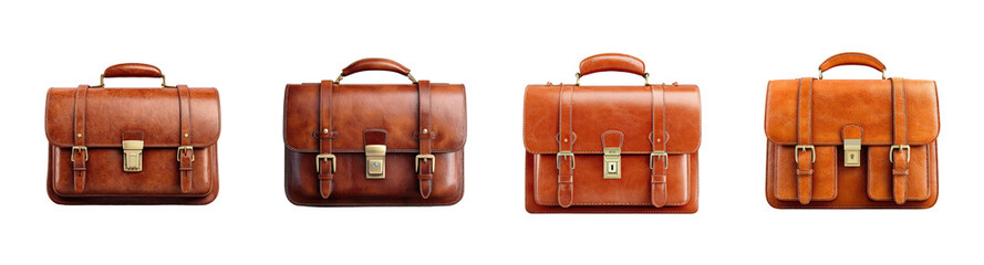 Premium Leather Briefcase PNG set Isolated on Transparent backround