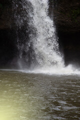 Beautiful natural waterfall with fairy lights