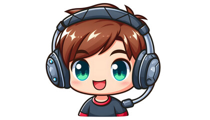 Animated Cartoon Gamer Character Boy with Headset