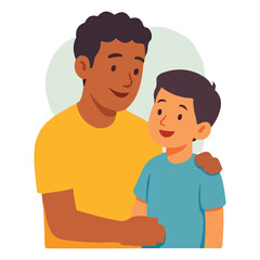 Illustration of Happy Father Lifting His Son and Daughter in Celebration of Father's Day