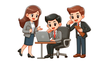 Cartoon Businessman and Businesswoman Working Together Illustration