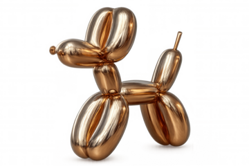 Metallic gold balloon animal dog standing on transparent background, perfect for party, celebration, or playful design projects