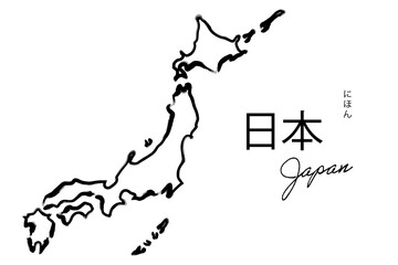 日本地図 地図 Japan map 筆風線画