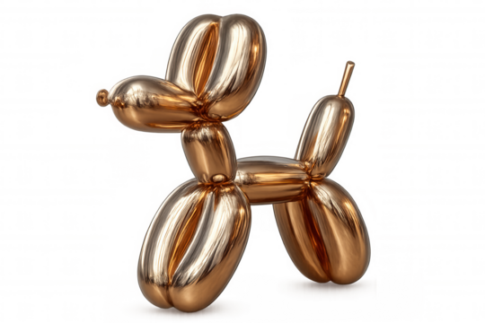 Metallic gold balloon animal dog standing on transparent background, perfect for party, celebration, or playful design projects