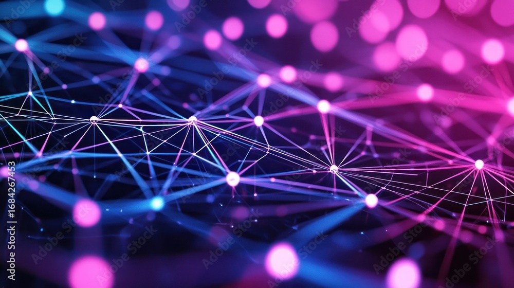 Aufkleber abstract network connection, glowing nodes and lines.
