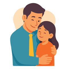 Illustration of Happy Father Lifting His Son and Daughter in Celebration of Father's Day