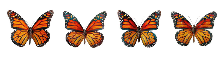 Fototapeta premium Monarch Butterfly PNG set, Vibrant Orange and Black Wings, Delicate Nature Symbol Isolated on Transparent background