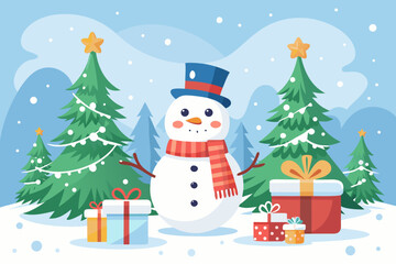 snowman with christmas tree