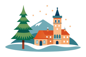Naklejka premium winter landscape with castle