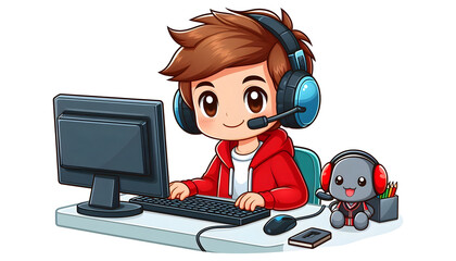 Cartoon Gamer Boy Wearing Headset Illustration