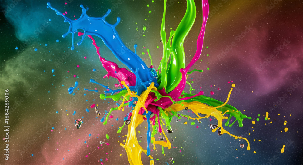 Poster a vibrant explosion of colorful paint splatters creating a dynamic and abstract visual spectacle art