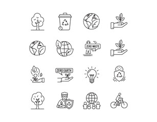 Earth Conservation Simple Icon Collection. Nature, Environment, Climate Change, Waste Reduction, Safeguarding

