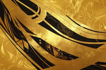 豪華な金のテクスチャ、抽象的な和風の背景と黒の模様