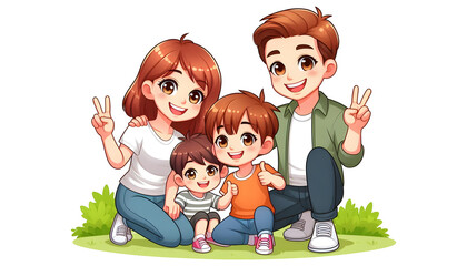 Cartoon Happy Family Smiling Together