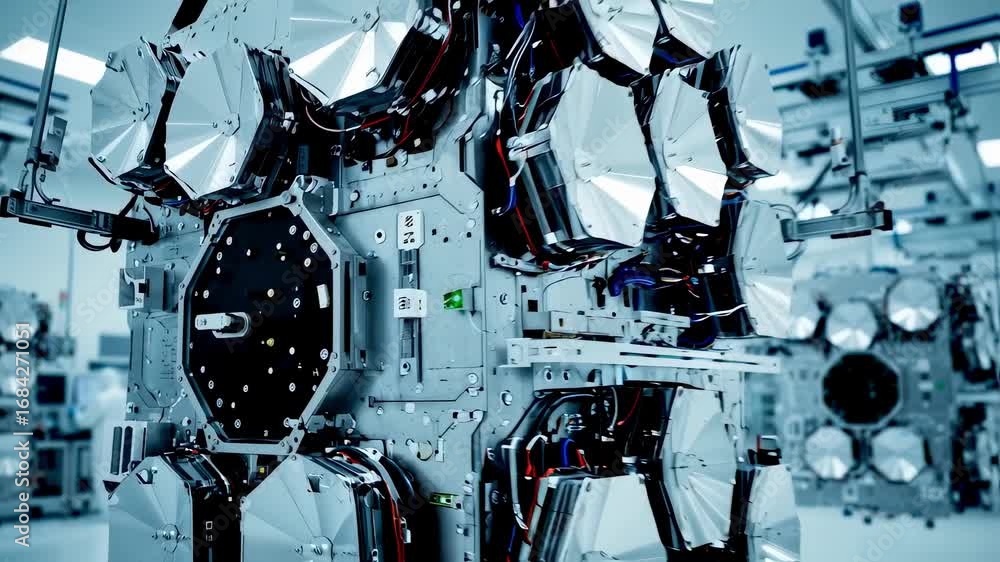 Poster advanced cleanroom with largescale microwave transmitter array prototypes suspended for inspection b