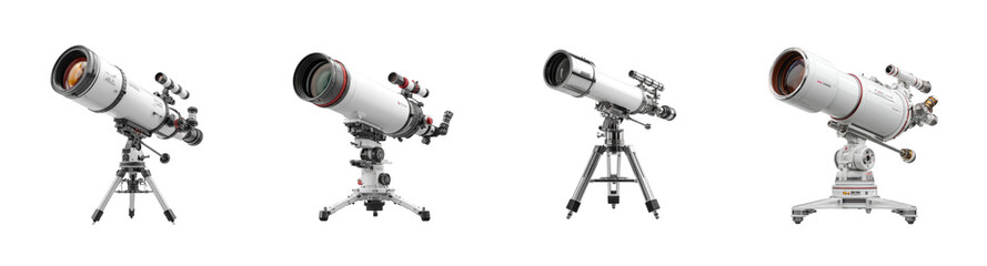 PNG set of astronomical telescope on tripod isolated on transparent backround for science and exploration