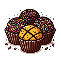 Cartoon Style Handdrawn Brigadeiro Traditional Brazilian Chocolate Sweet Dessert