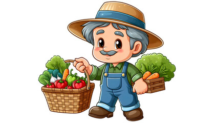 Cute Cartoon Farmer Carrying Vegetable Basket Artwork