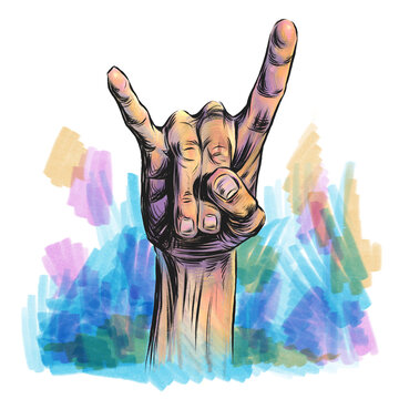 Hand making rock and roll sign