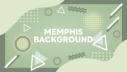 Muted Green Memphis Pattern Background｜くすみグリーンのメンフィス柄 抽象レトロデザイン Trendy abstract Memphis pattern background in muted green (sage green / dusty green). モダンでレトロな幾何学パターンの背景素材。