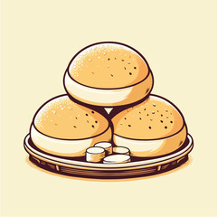 Cartoon Style Creamy Stacked Mochi Dessert on Plate Sweet Treat Illustration