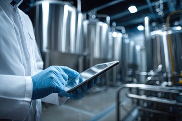 Factory Worker Using Digital Tablet for Industrial Process Control.
