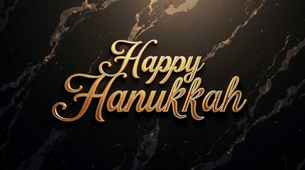 Elegant golden happy hanukkah text on a dark marble background, ideal for festive greeting cards, invitations, and holidaythemed designs celebrate the festival of lights with style