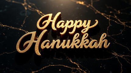 Festive golden happy hanukkah text on a dark marble background, perfect for creating elegant greeting cards, invitations, and holidaythemed designs celebrate the festival of lights