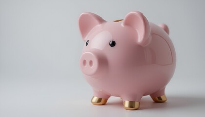 Pink piggy bank with golden hooves symbolizes saving and financial security effectively.