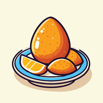 Cute Cartoon Style Coxinha on Plate Brazilian Snack Food Icon