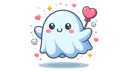 Cute Kawaii Cartoon Ghost Character Illustration