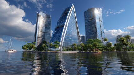 Obraz premium Modern Architecture Waterfront Cityscape - Futuristic Buildings