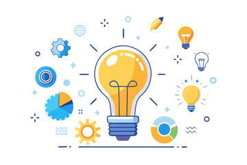 Creative lightbulb moment sparks innovation, business strategy, data insights and global solutions