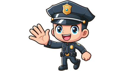 Friendly Cartoon Policeman Character Waving