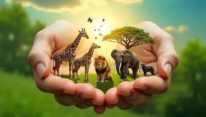 A pair of hands holds an image featuring an animal and a tree, emphasizing the significance of protecting endangered species