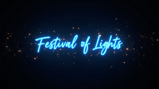 Festival of lights glowing neon text on dark background with sparkles, perfect for holiday celebrations, events, banners, posters, cards, and other designs with a modern style