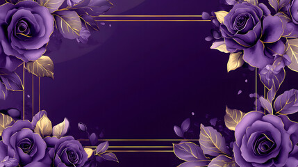 Decorative frame with purple roses and golden accents