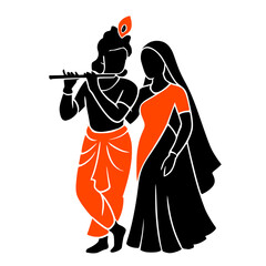 Lord Krishna and Radha Silhouette Vector Art Illustration
