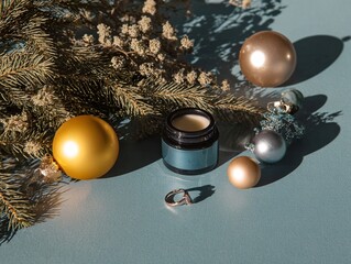 Minimalist Christmas Jewelry and Decor with Teal Blue and Warm Pink Tones 