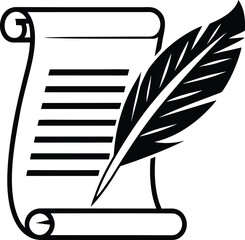 A vintage quill pen rests elegantly on a partially unrolled scroll of parchment symbolizing the art of writing and historical documentation