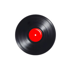 Fototapeta premium Classic Vinyl Record with Red Label on Dark Background Represents Music History
