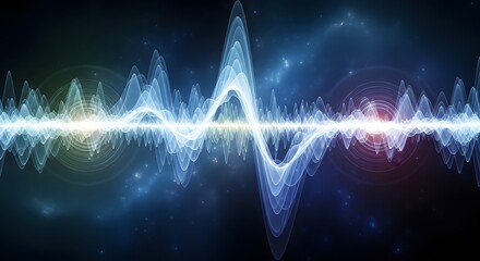 Abstract visualization of sound waves and energy pulses in a cosmic, ethereal background.