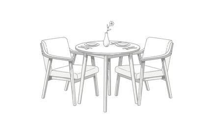 Elegant illustration of a dining setup for two, with modern chairs