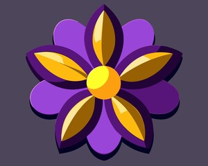 Stylized Purple and Gold Flower Illustration with a Central Yellow Sphere Design