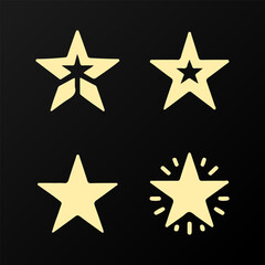 Set of golden star icons with different creative shining variations