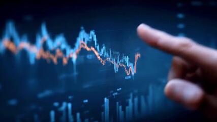 Business professional analyzing stock market trends on a digital screen with financial data visualization - Powered by Adobe