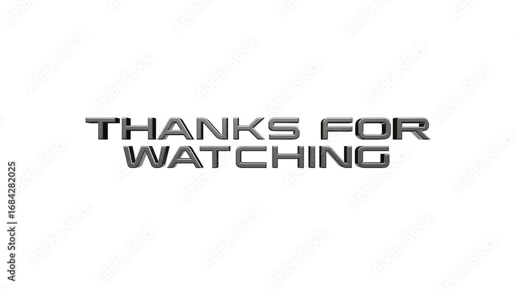 Poster thanks for watching text message animation on white background in 3d style letters
