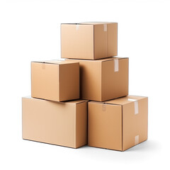 A stack of cardboard boxes isolated on a transparent background