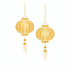 Flat Vector Illustration of Elegant Hanging Golden Lanterns, Traditional Chinese Celebration