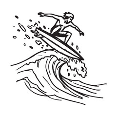 Continuous line drawing of a surfer with a surfboard one line drawing surfer with a surfboard